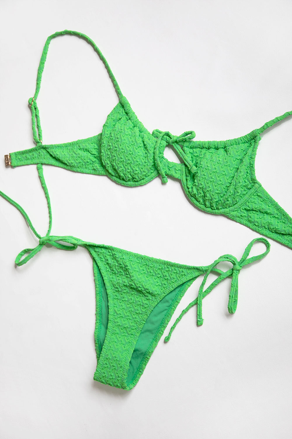Sabo's Exclusive Archie Green Square Jacquard Fabric Tie Waist Bottoms for Vacation