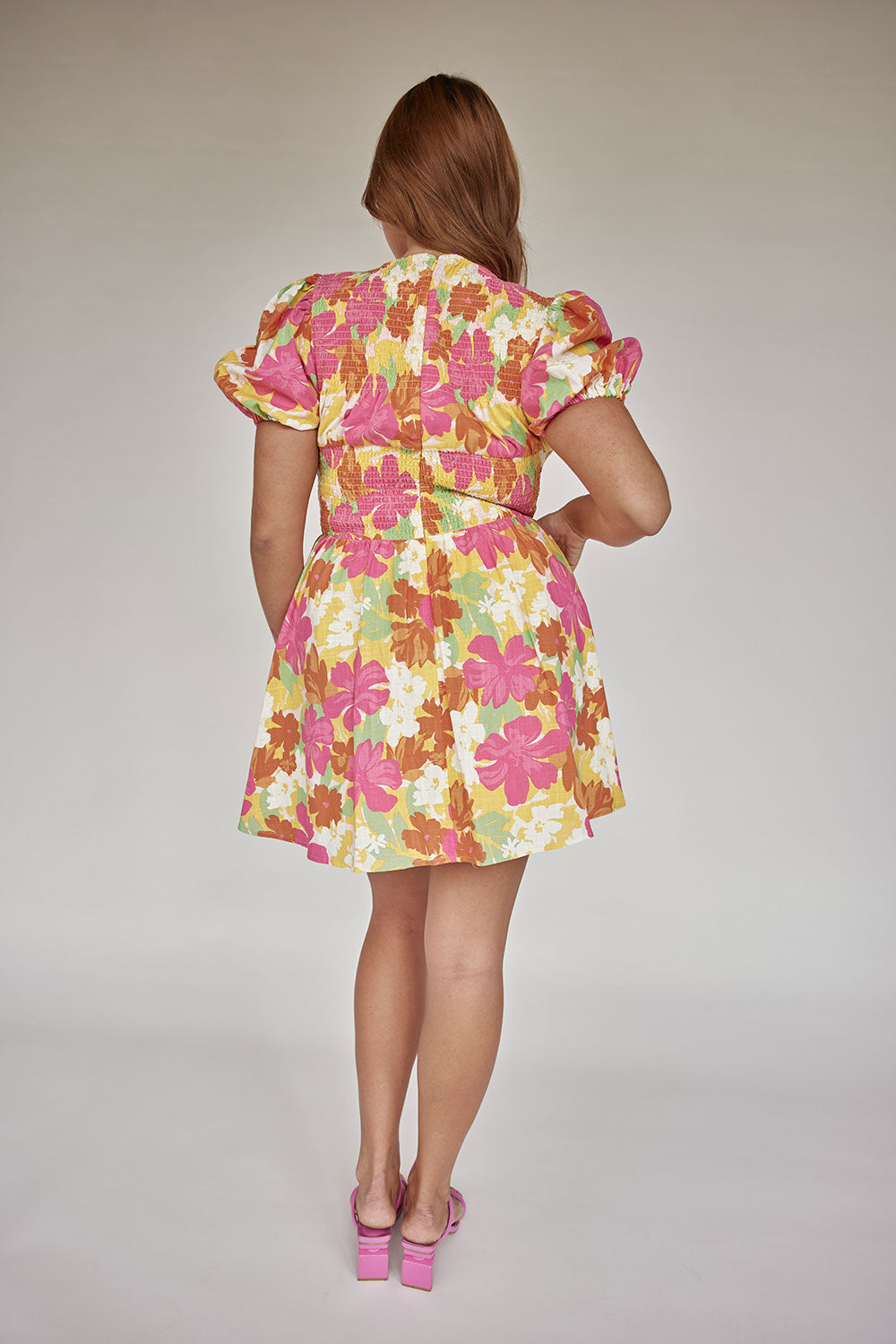 High - Quality Pink Pacific Floral Shirred Veronika Dress