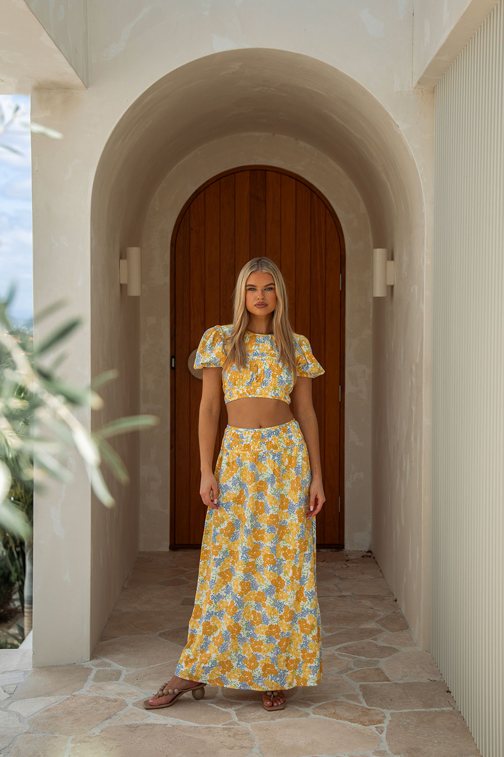 High - Quality Viscose Linen Danica Tropical Bud Floral Midi Skirt