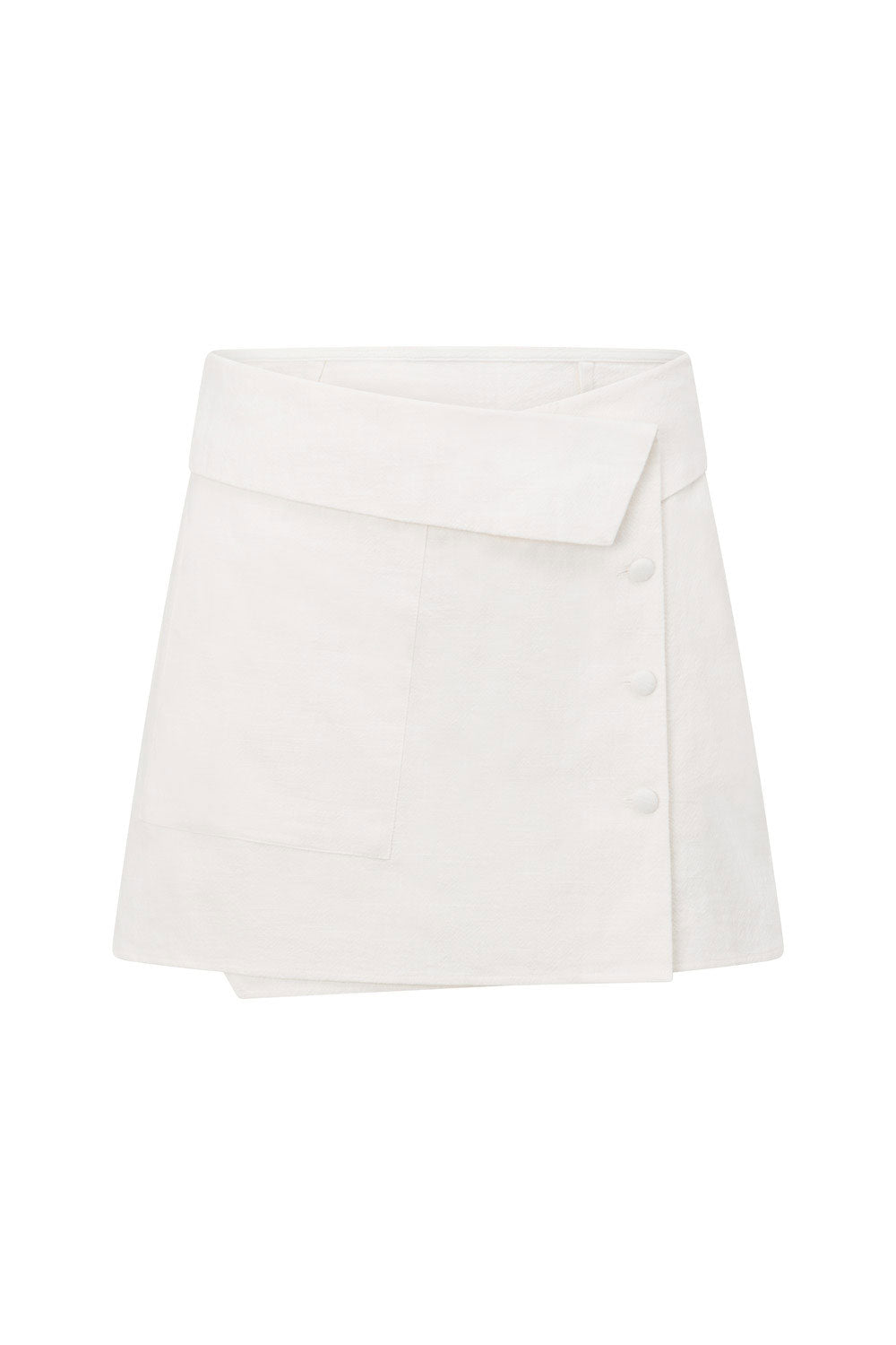 Sabo's Exclusively Designed White Mila Cotton - Ramie Blend Wrap Mini Skirt