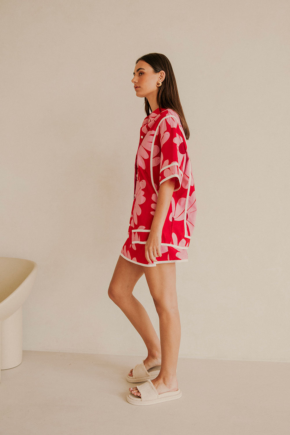 Exclusive Daisy Red Print Bowie Top - High - Quality Linen Cotton Blend
