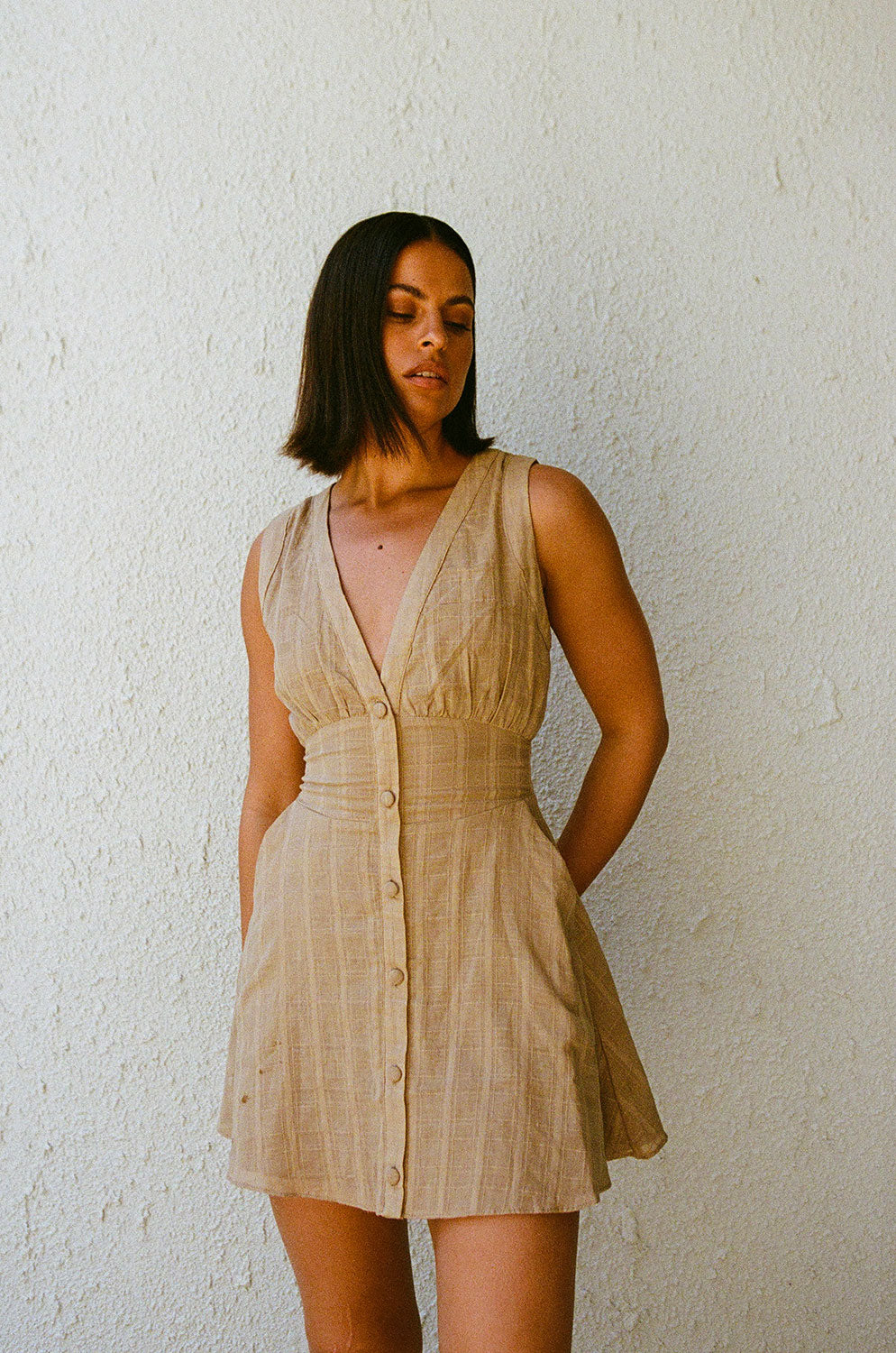 Sabo Exclusive Natural Tan Cotton Lightweight Shaelagh Mini Dress