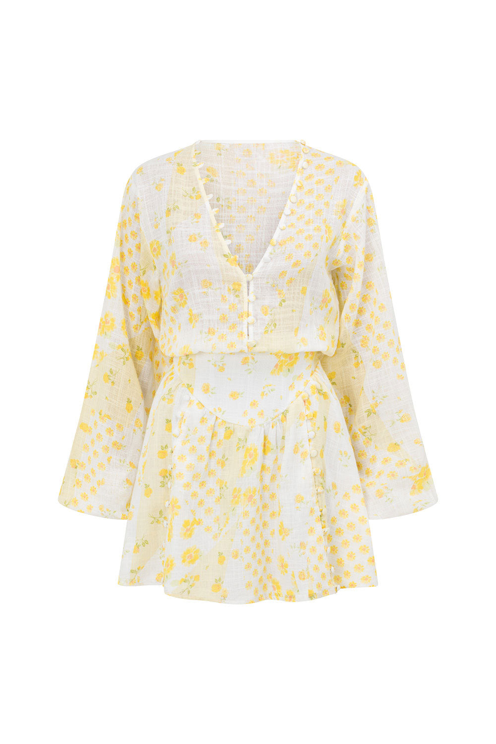 Exquisite Sabo-Designed Yumi Patchwork Floral Print Cotton Dress