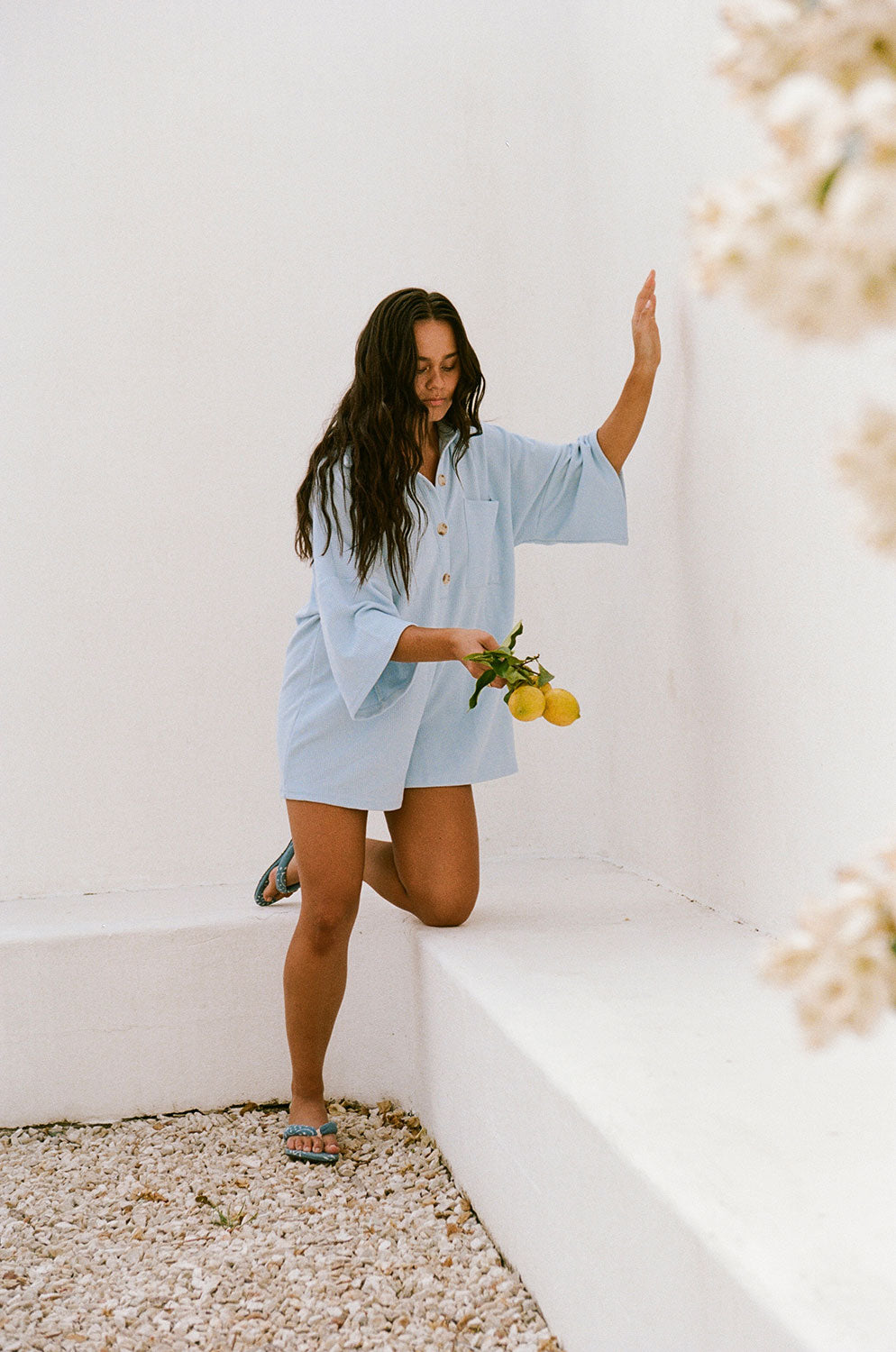 Sabo's Exclusive Sky Blue Milena Soft Ribbed Casual Playsuit