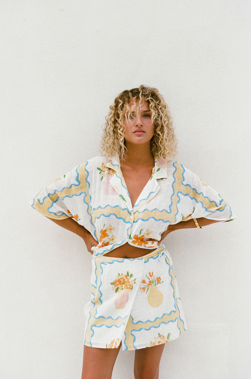 Women's Wrap-style Flower Pots Print Natural Cheesecloth Korey Skirt