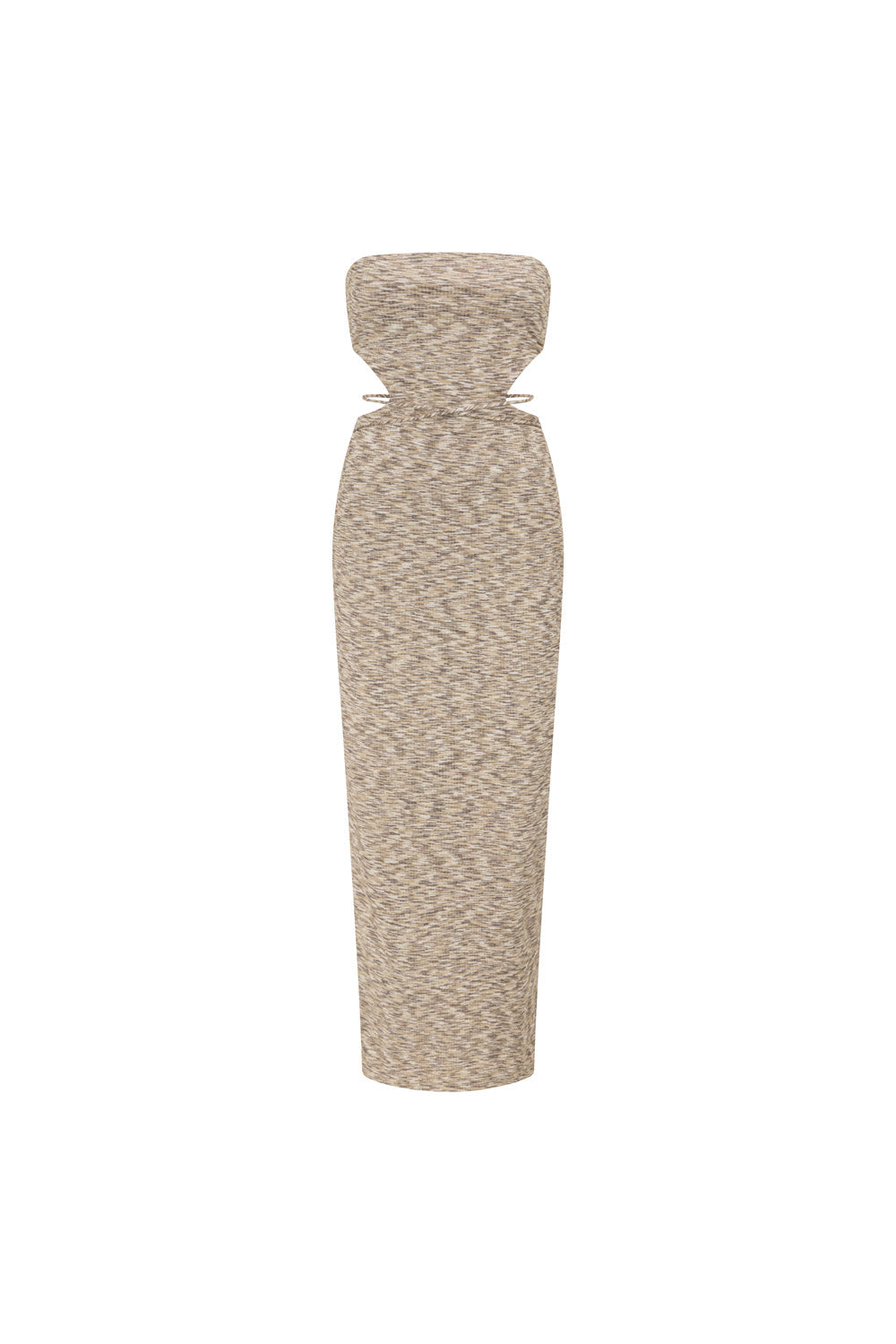 Stretchy Ribbed Tan and White Marl Strapless Midi Calen Dress