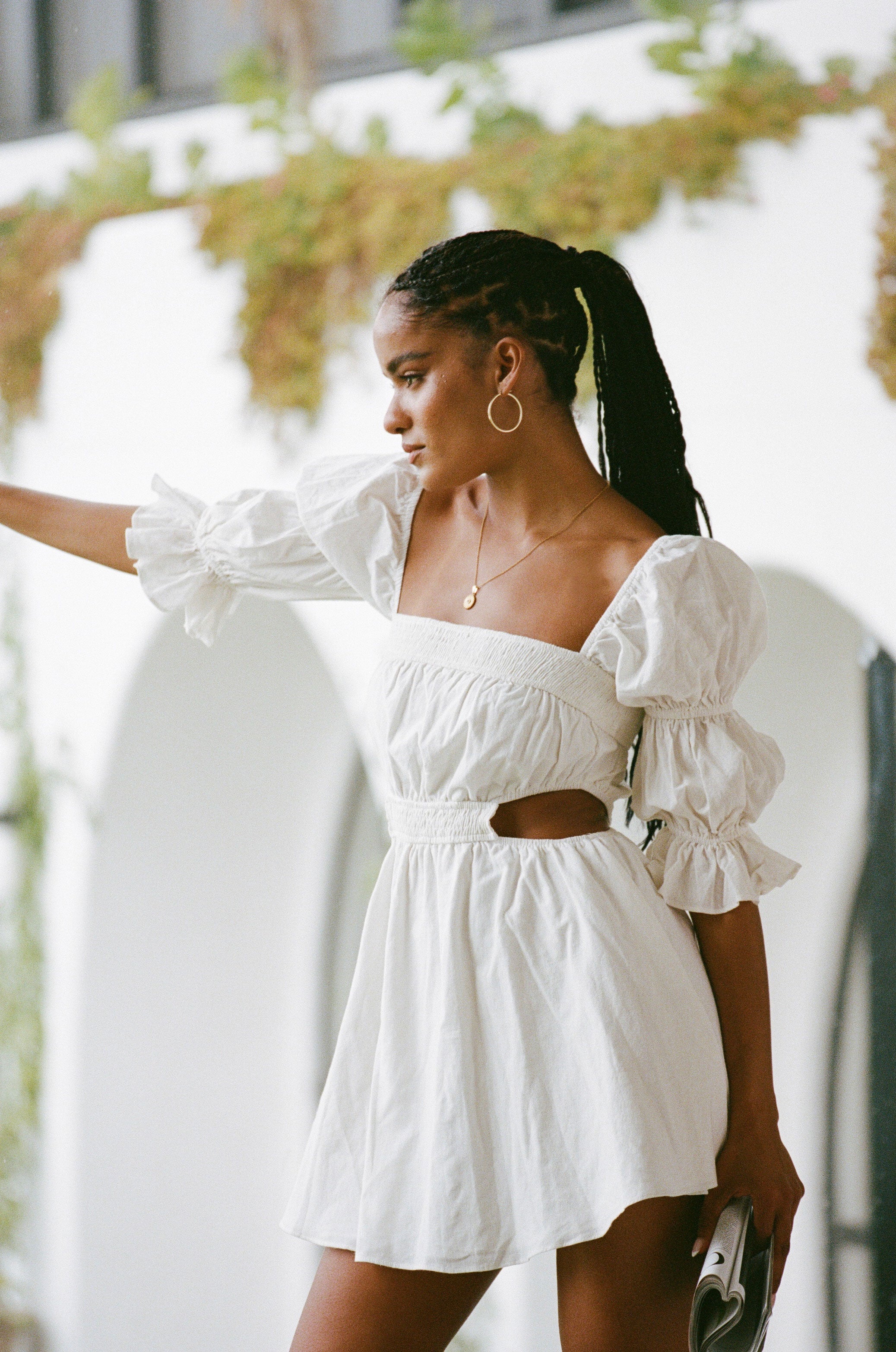 Feminine White Linen-Cotton Blend Vita Dress for Women