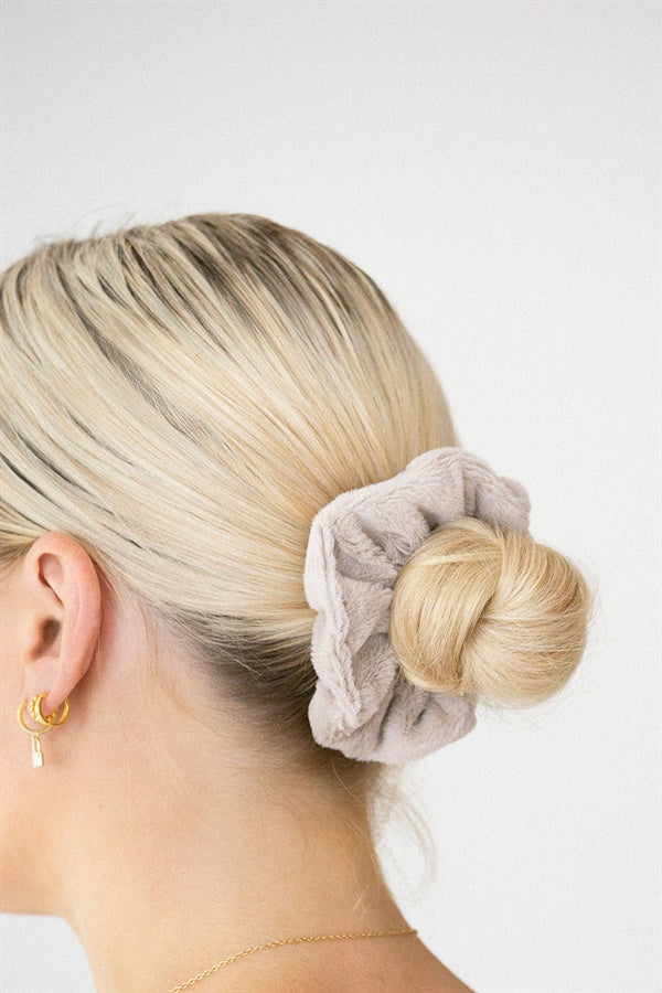 Fluffy Grey Elastic Soft Scrunchie for Stylish Updos