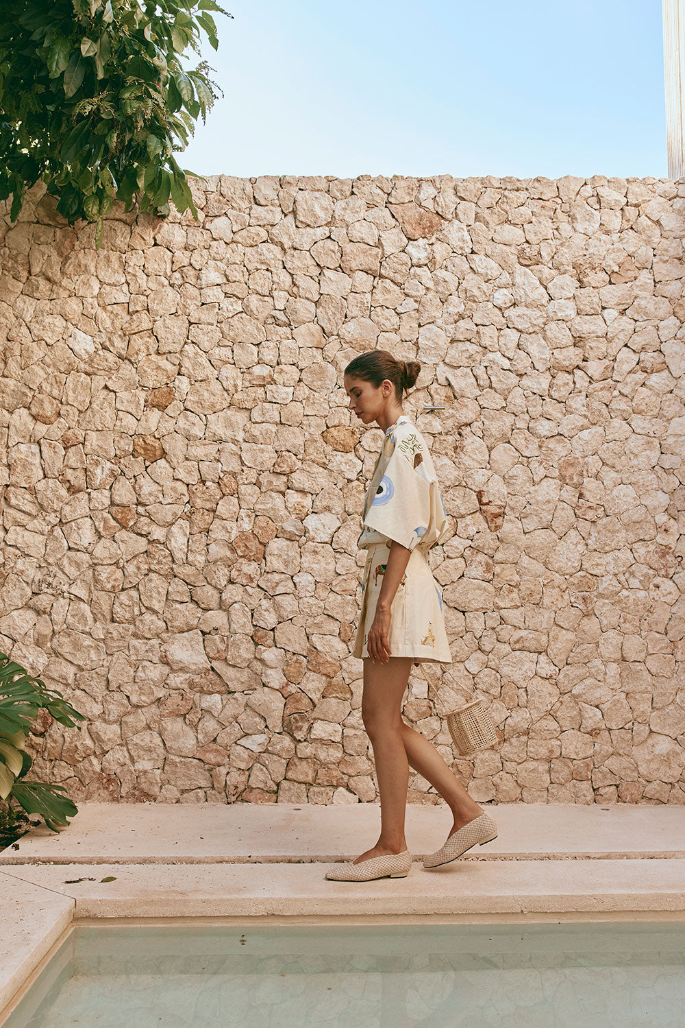 High - Quality Linen Cotton Kea Skirt with Isles Of Greece Print