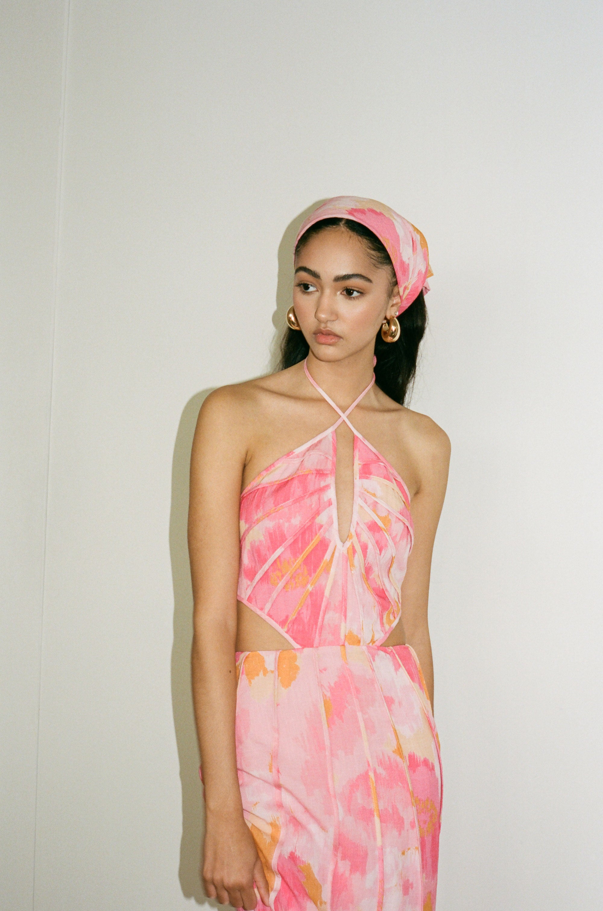 Stylish Pink Gerbera Tallulah Midi Dress - Sample Piece
