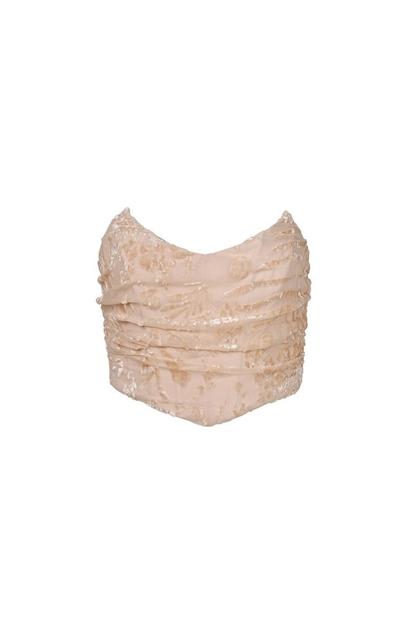 Tan Hue Exclusive Animal Burnout Fabric Strapless Mardi Drape Top