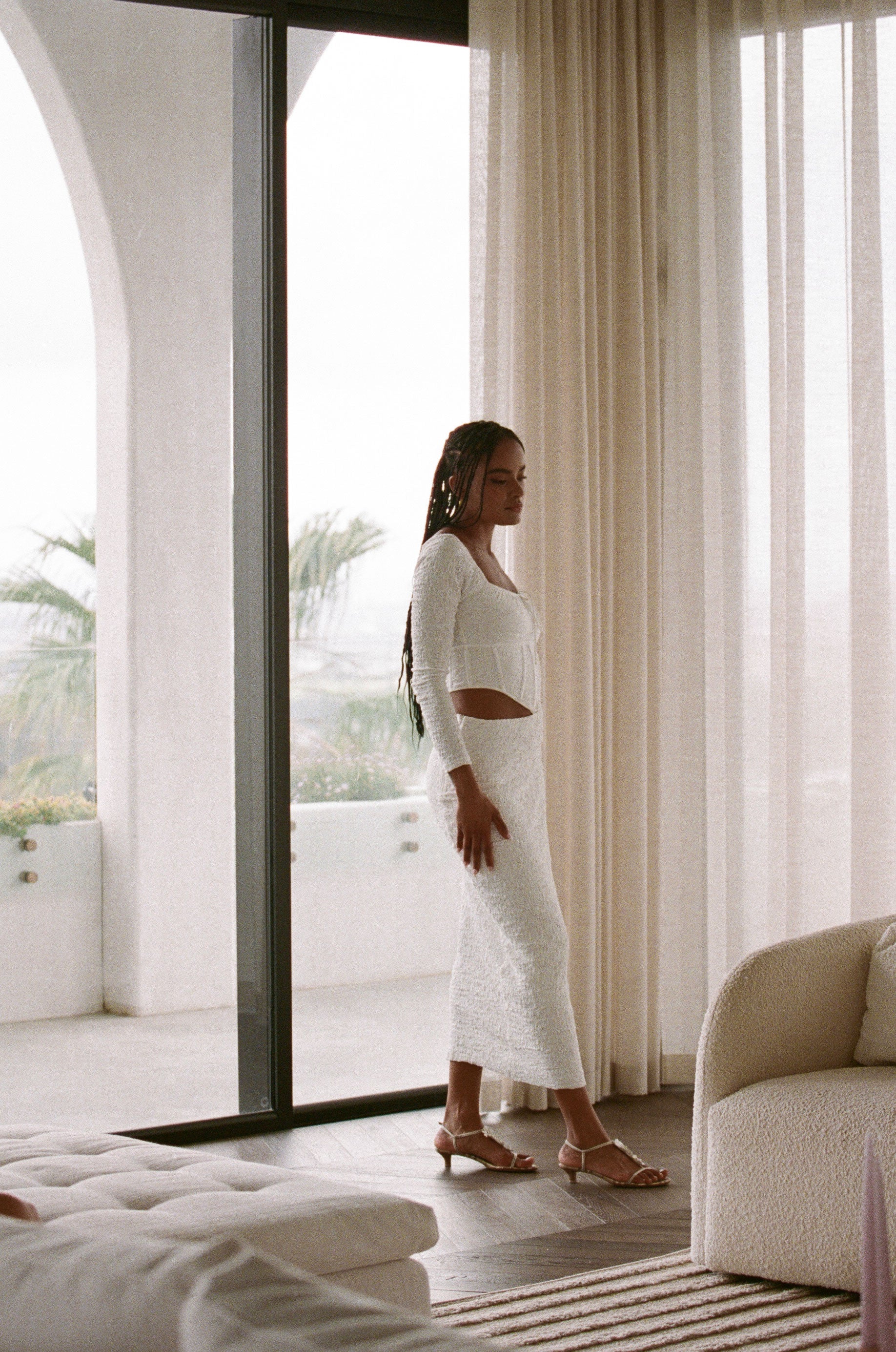 Exclusively Designed White Textured Bubble Fabric Shelton Top
