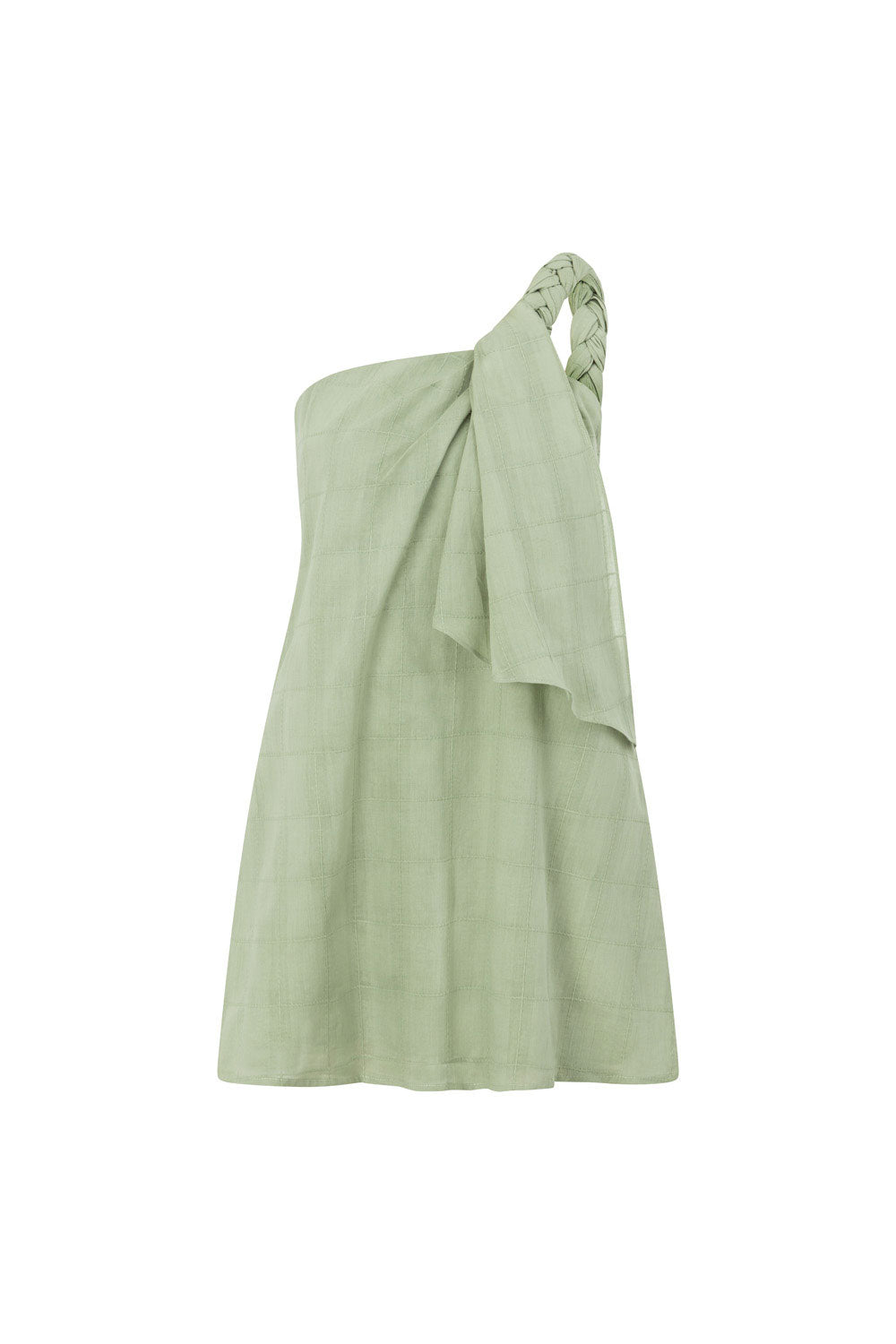 Soft Green Natural Cotton Grazia Plait - Strapped Mini Dress