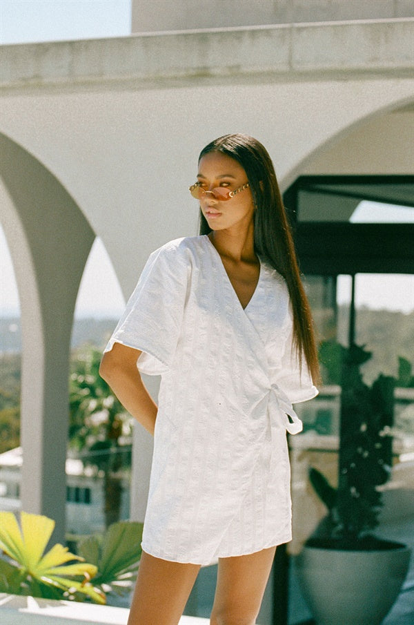 Sabo's Exclusive Presley Cotton Seersucker Wrap Dress for Vacation