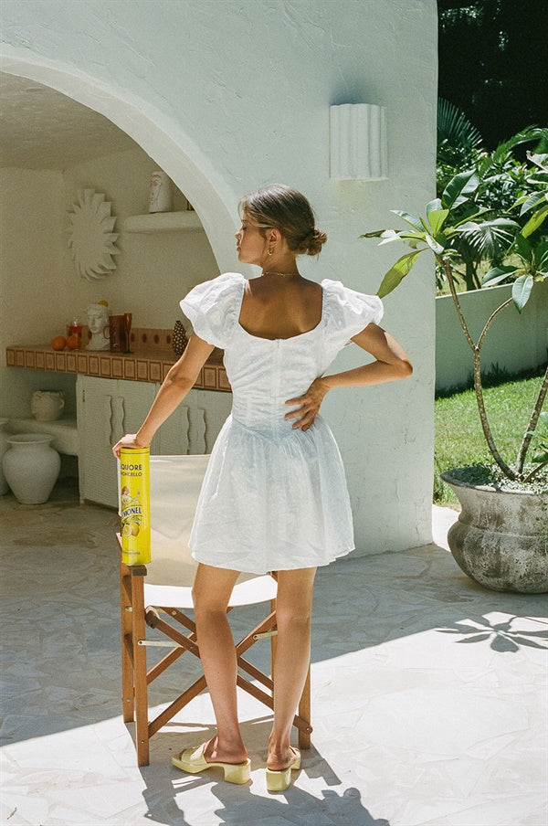 Exquisite Off - white Natural Embroidered Cotton Alika Dress from The Artist Collection