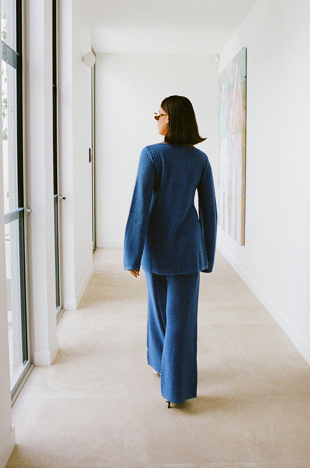 Royal Blue Relaxed Kaleigh Top with Flared Sleeves and V Neck