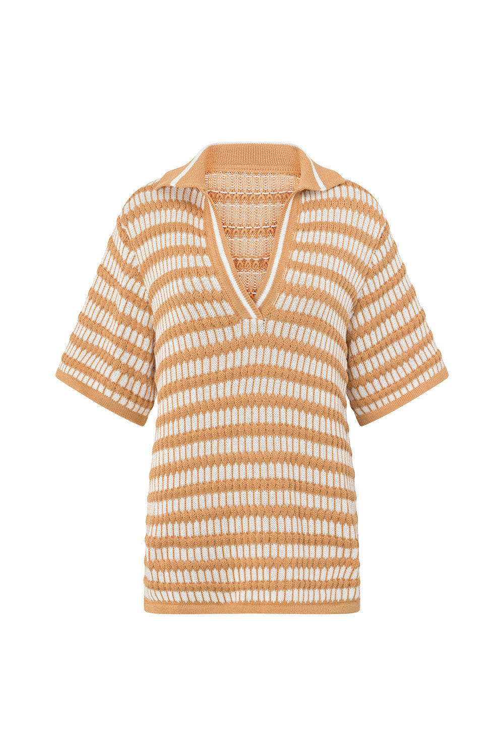 Sabo Exclusive Vintage-Inspired Dusty Orange and White Striped Knit Josie Women's Top