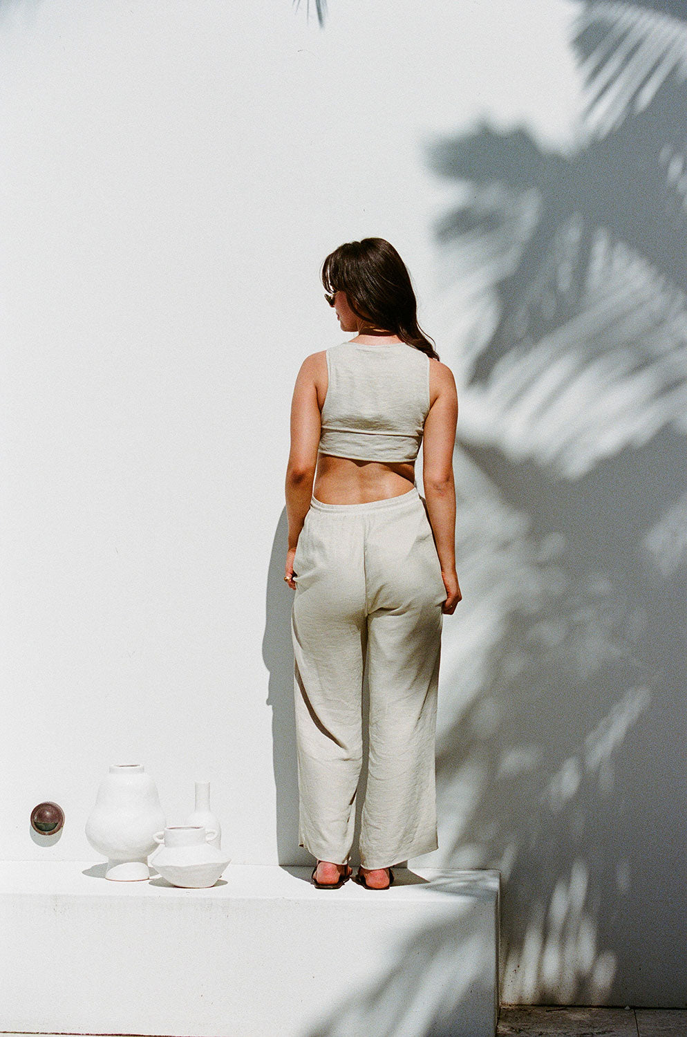 Stylish Henley Grey Taupe High - Waisted Wide - Leg Pants