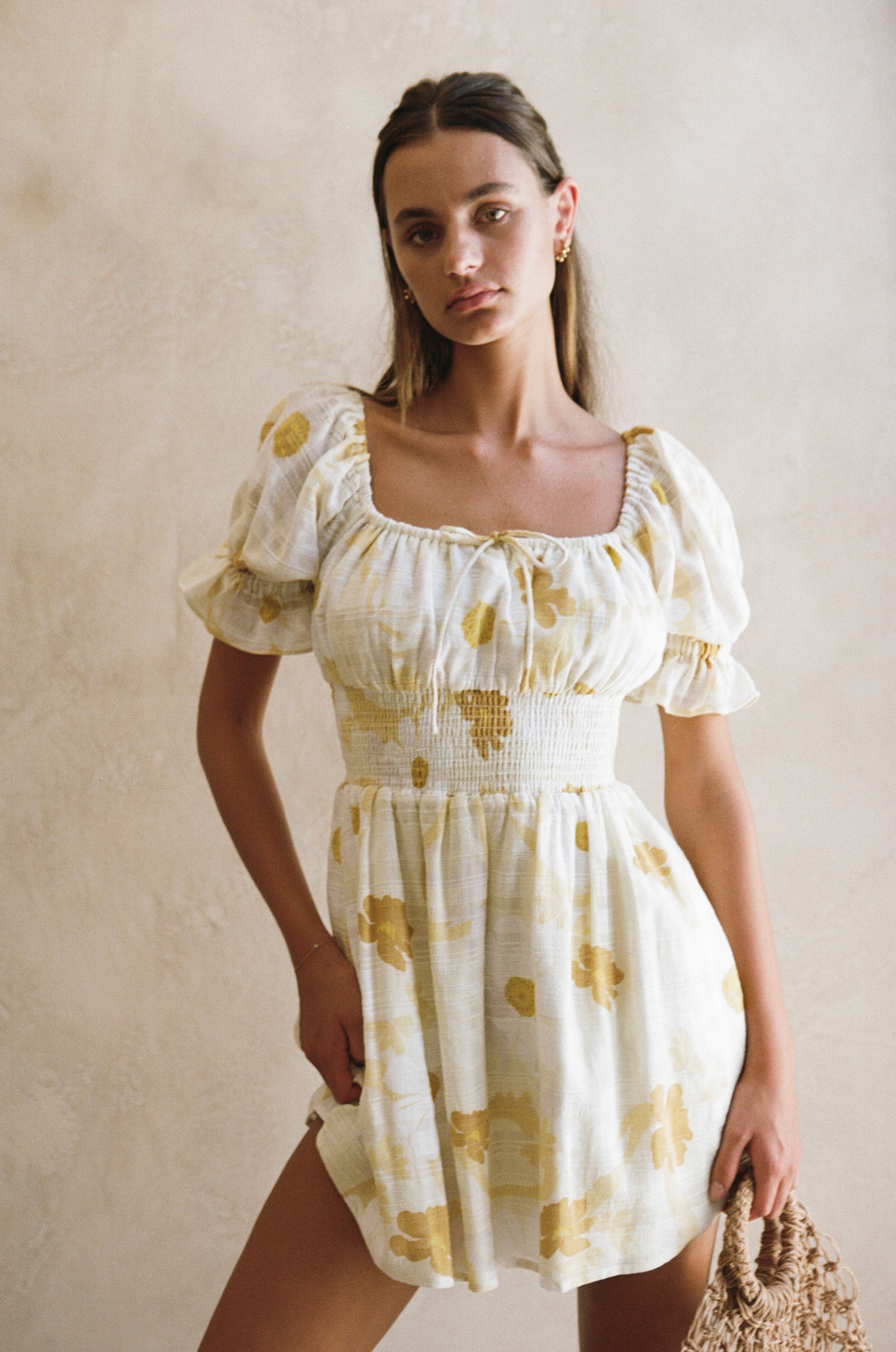 Floral Alena Dress - High - quality Natural Textured Cotton