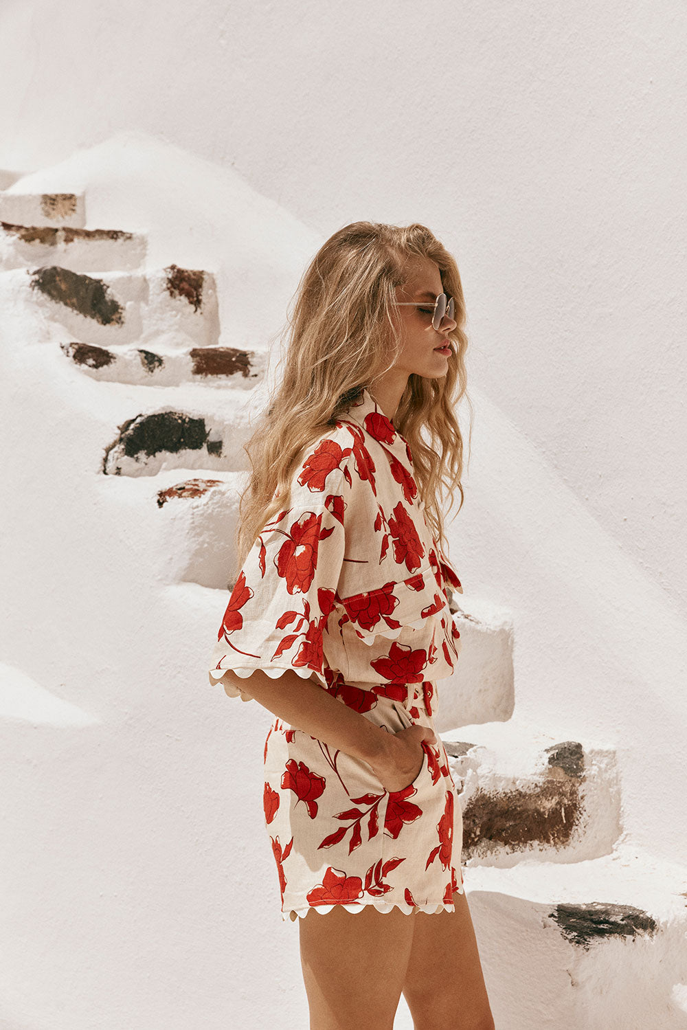 Arlette Women's Blooming Print Resort Linen Shorts for Spring 2024