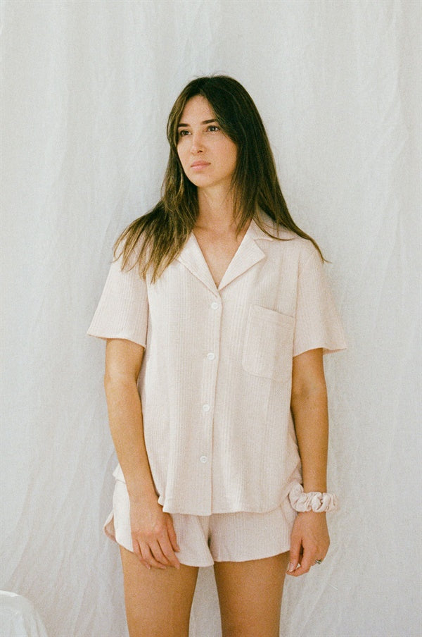 Sabo Exclusive Siesta Pajama Top in Musk - Dusty Blush Soft Pointelle Jersey