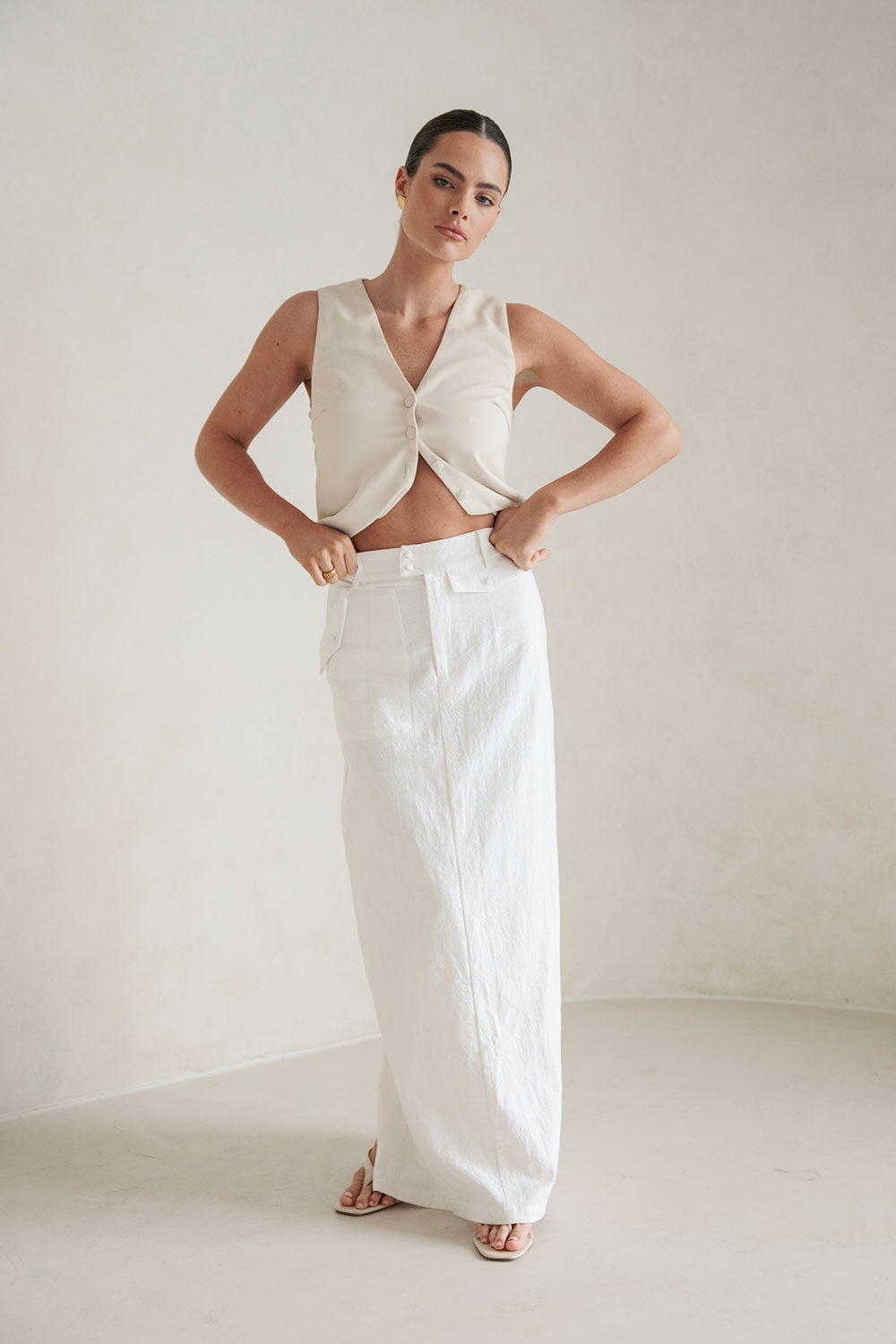 Sabo-Designed White Mahli Maxi Skirt for Trans - Seasonal Styling