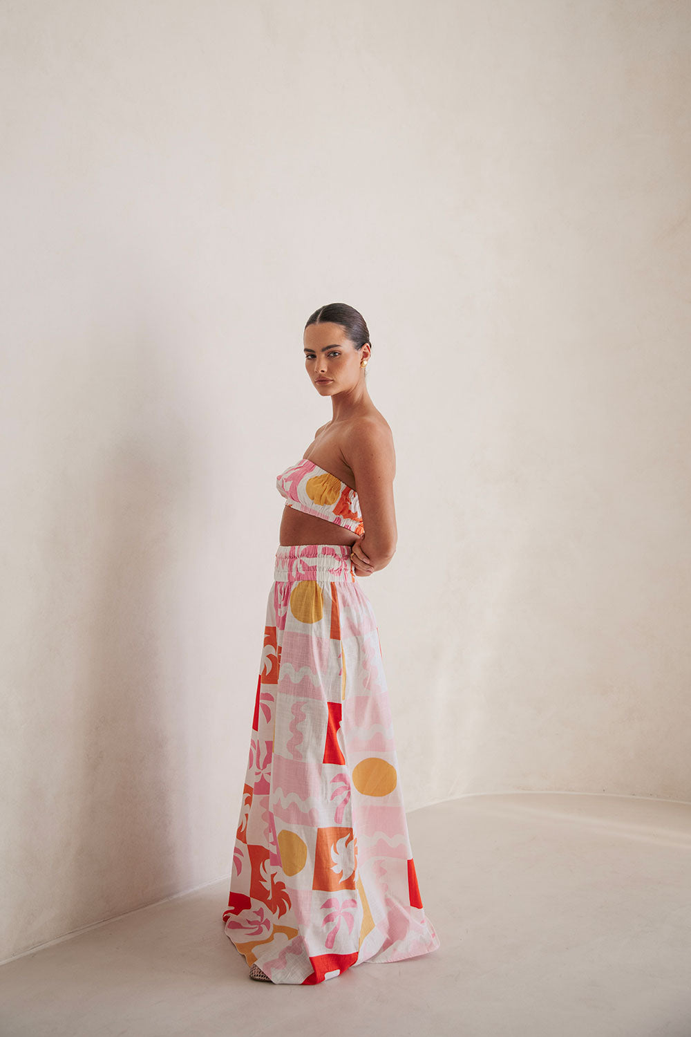 Sabo Exclusive Cooper Maxi Skirt with Palm Tile Fuego Print
