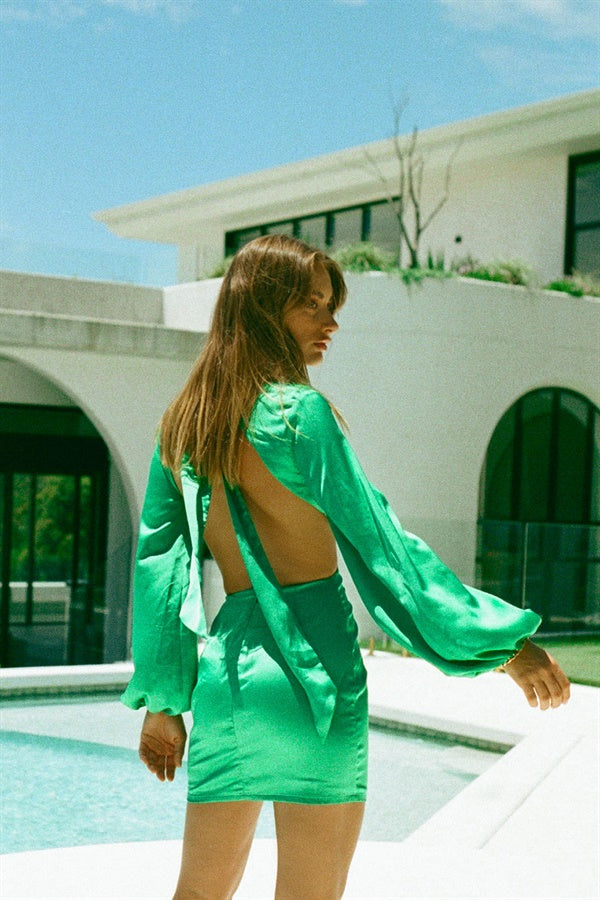 Emerald Green Matte Silky Verena Dress for a Stylish Look
