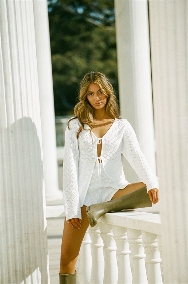 Exclusively Designed Sabo White Natural Cotton Lace Knit Vintage Modern Gigi Women's Top