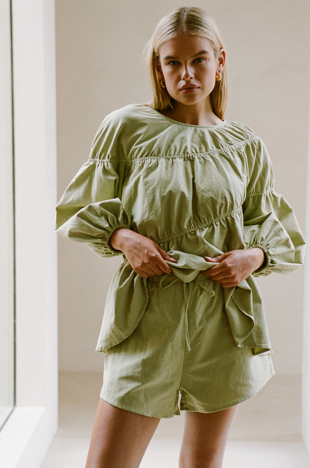 Sabo's Exclusive Creamy Khaki High Waisted Elasticated Drawstring Akel Shorts