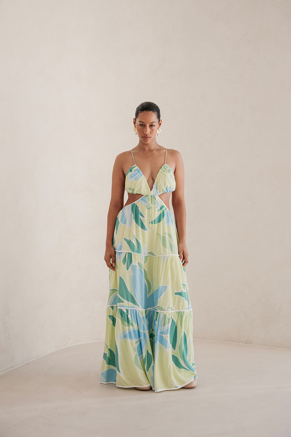 Elia Yellow Print Backless Luxury Lotte Dress for Spring