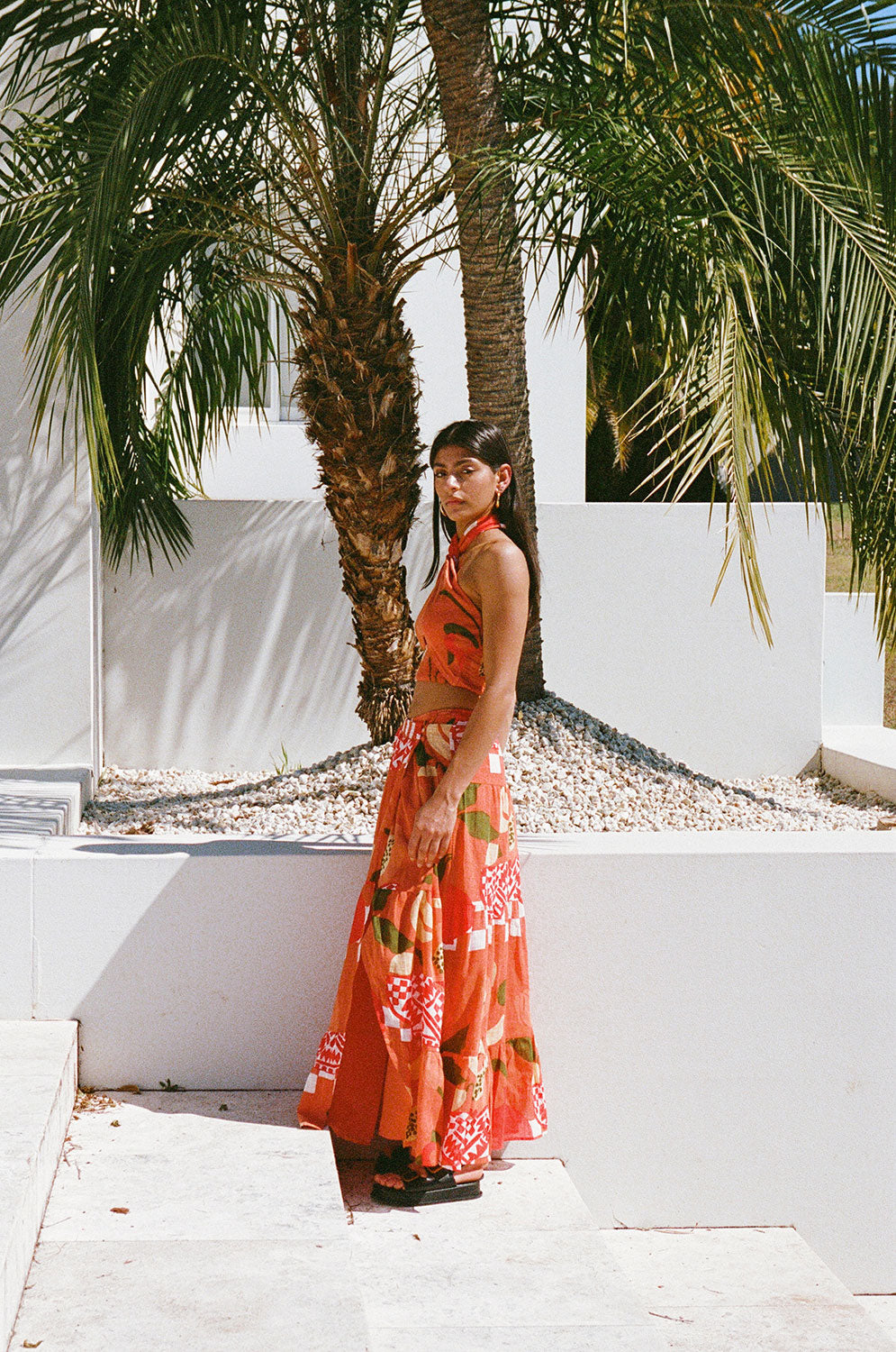 Italian-Inspired Lopez Cropped Halter Top with Exclusive Dolce Rossa Print