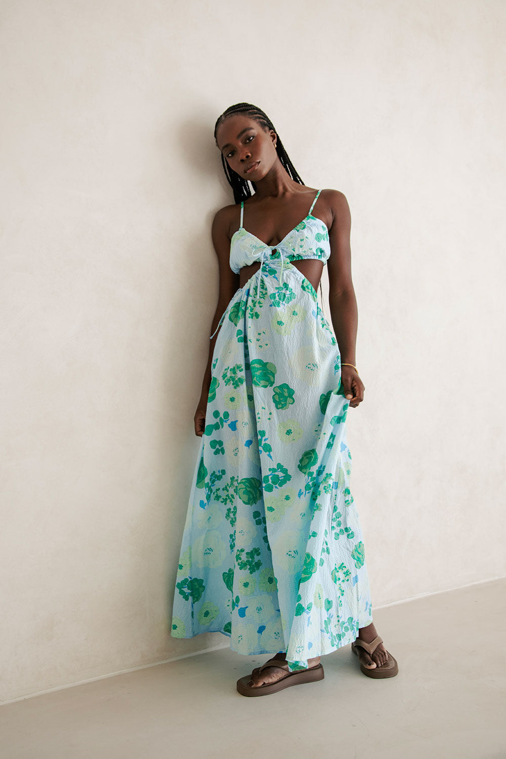 Exclusive Corsage Blue Textured Cotton Seersucker Asher Dress