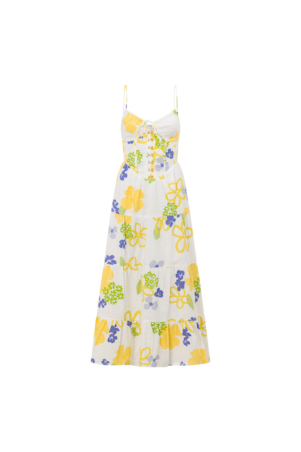 Exclusive Doe Coastal Green Print High - Quality Natural Cotton Melody Midi Dress