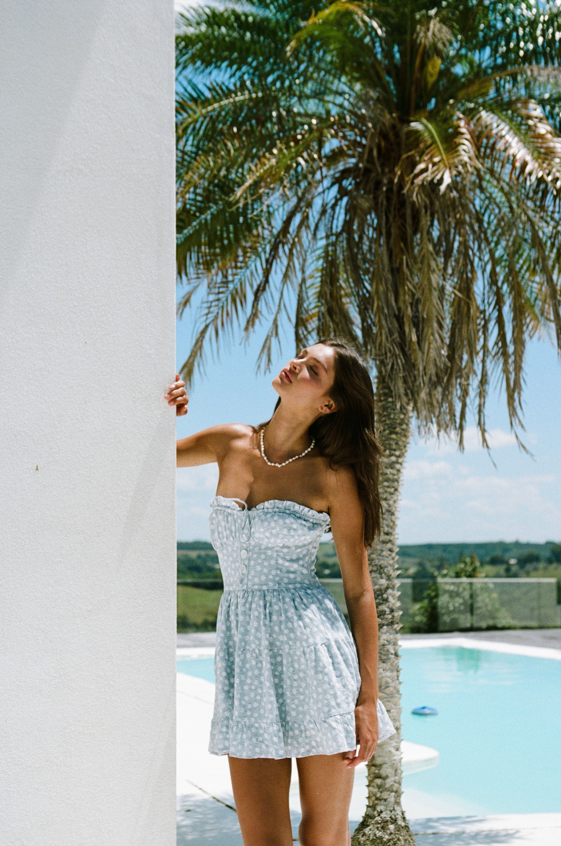 European - Inspired Misty Floral Strapless Cotton Blend Sahara Dress