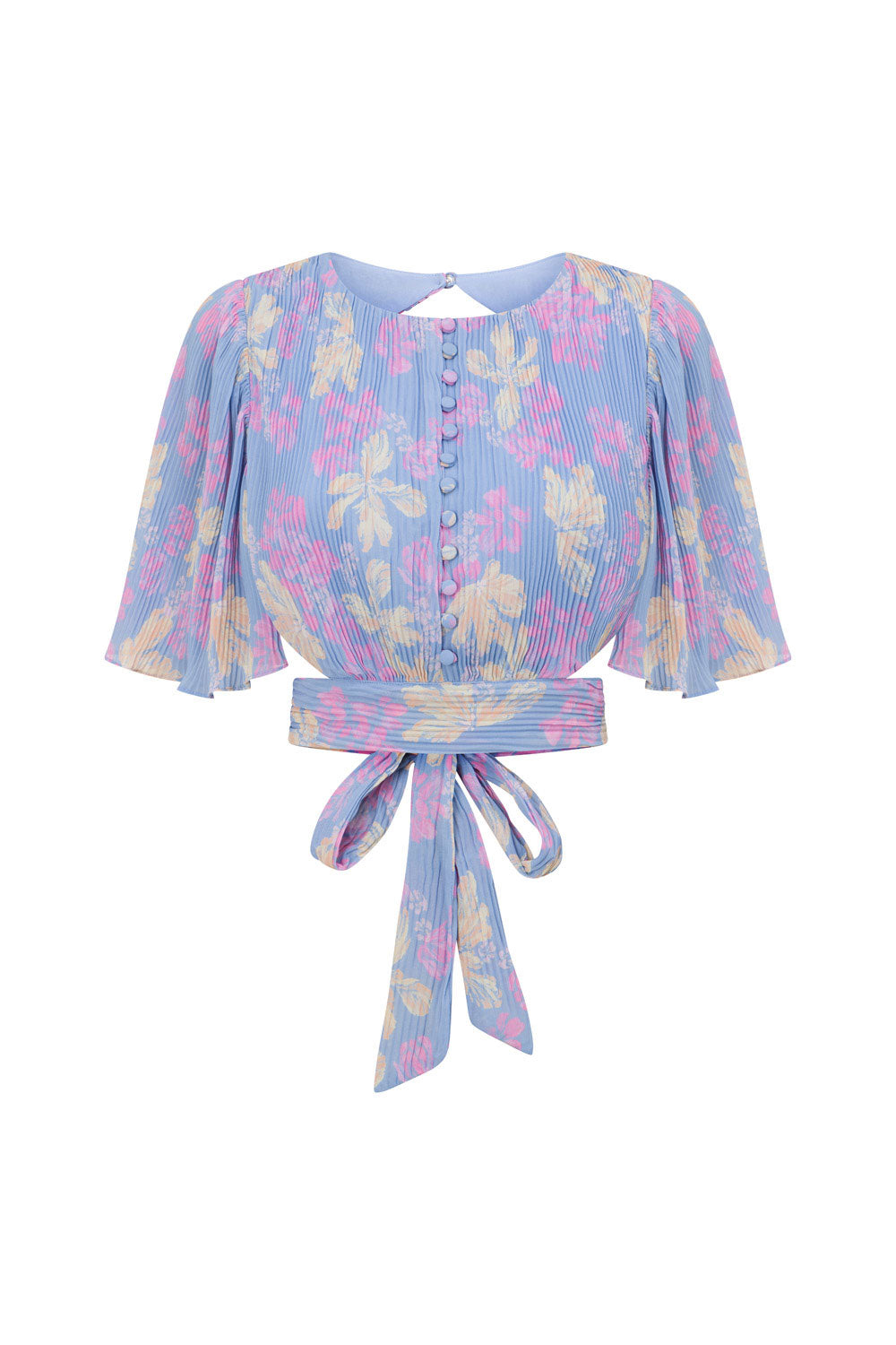 Sabo Luxe Women's Domino Pleated Iris Vacay Print Blouse Top