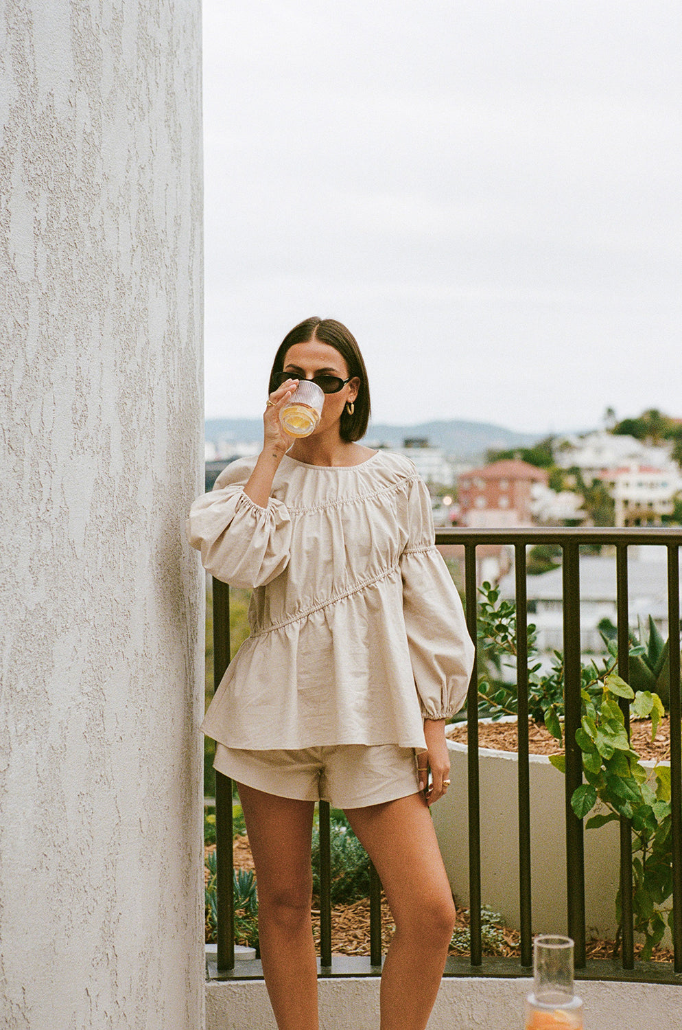 Akel Creamy Beige Linen Cotton Blend Relaxed Top - Tan