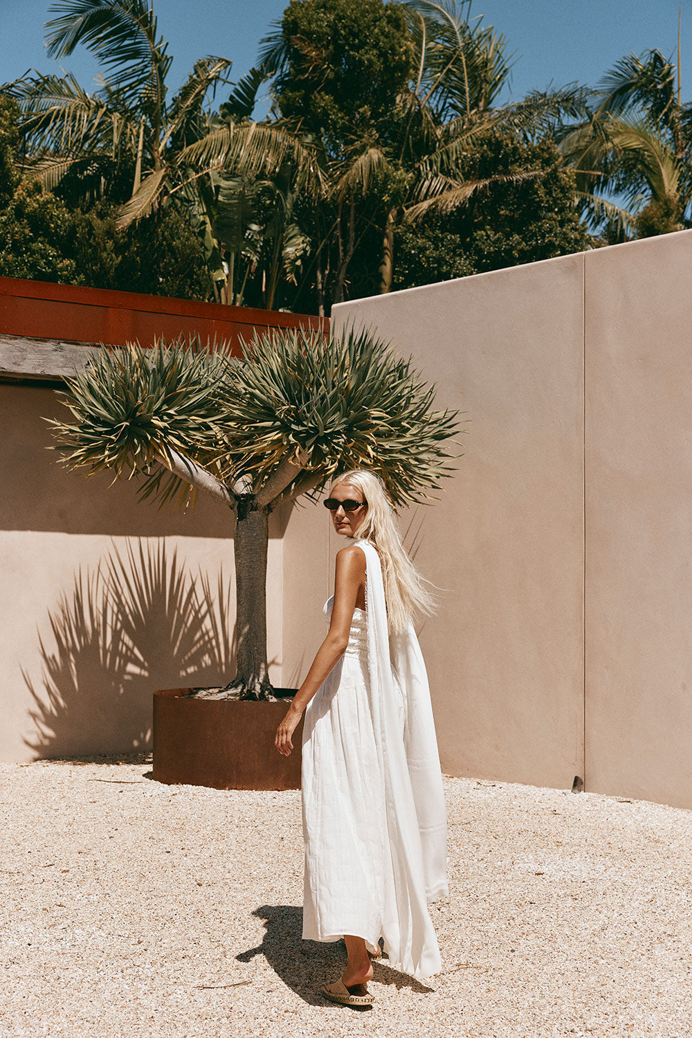 Elegant White Self - Check Cotton Strapless Delta Maxi Dress