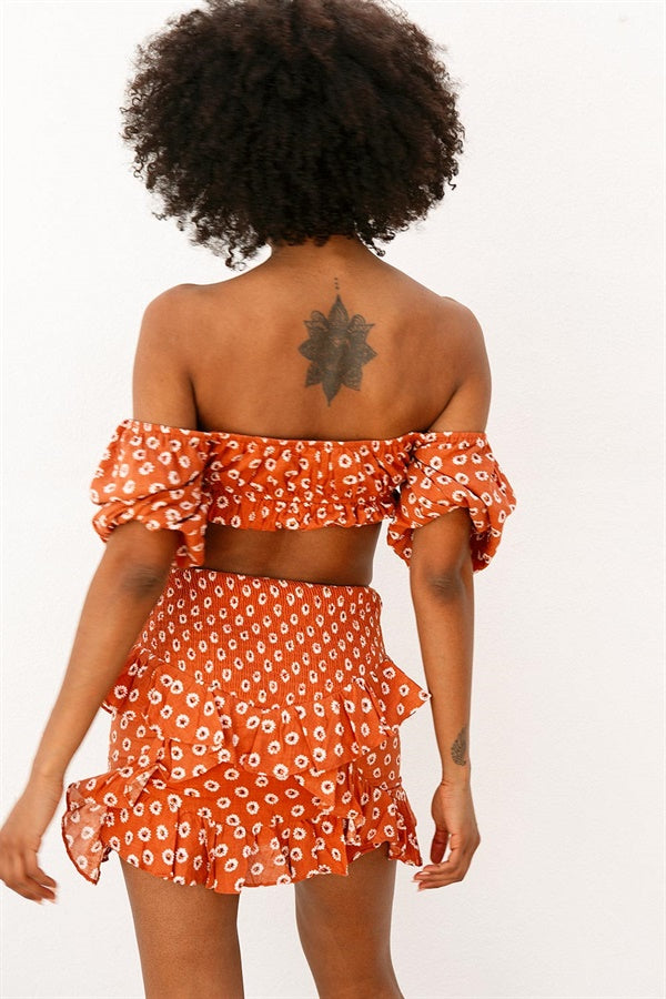 Stylish Rust-Hued Natural Cotton Blend High Waisted Aura Skirt