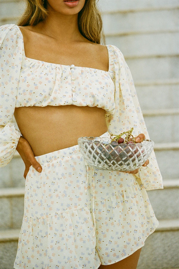 Women's Lightweight Floral Print Cropped Bandeau Cayenne Top