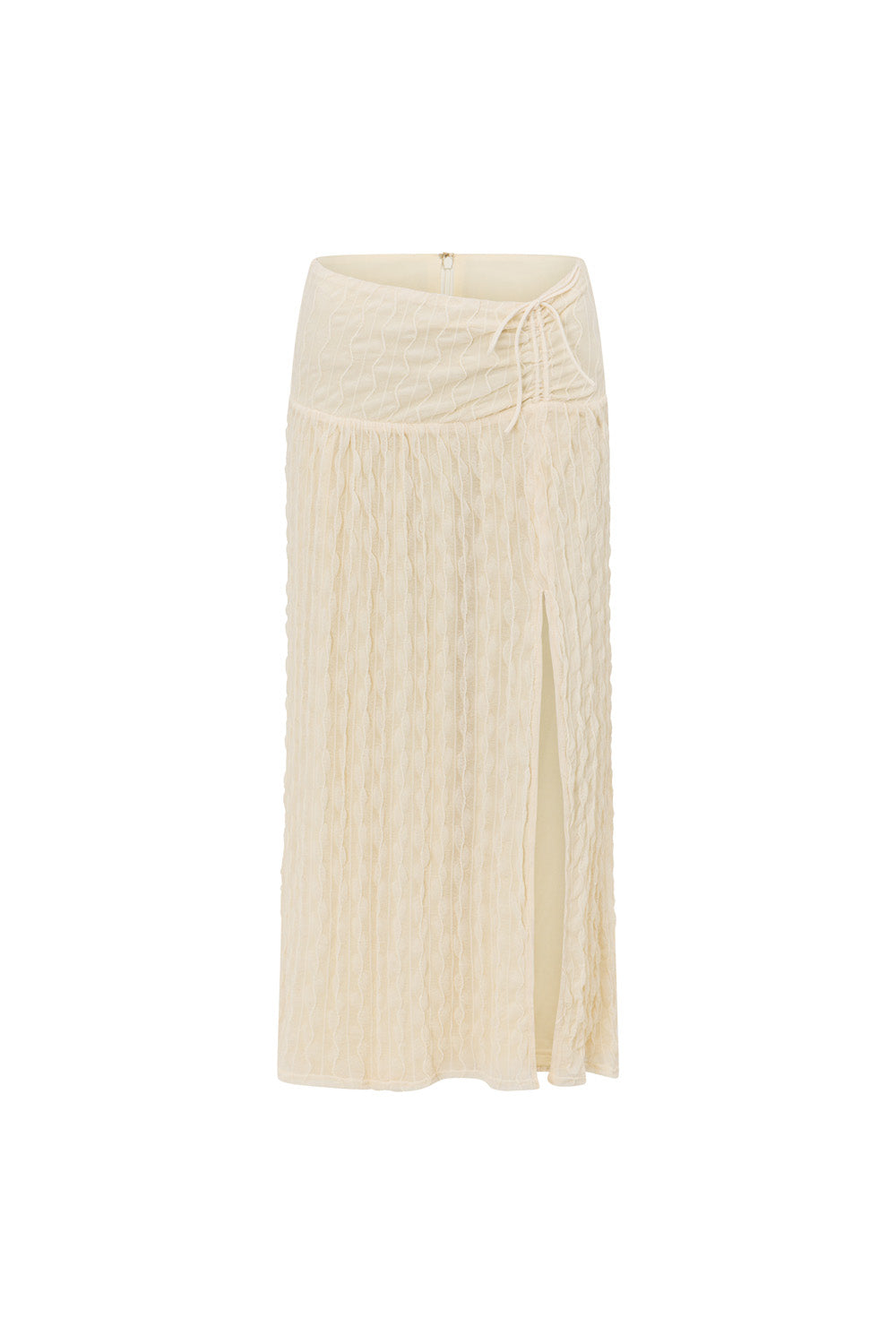 Cream Toned Maxim Sheer Textured Self Stripe Midi Skirt