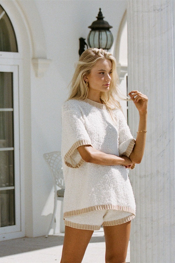 Cosy and Super Cute Fluffy Knit Cream-Hued Ria Shorts