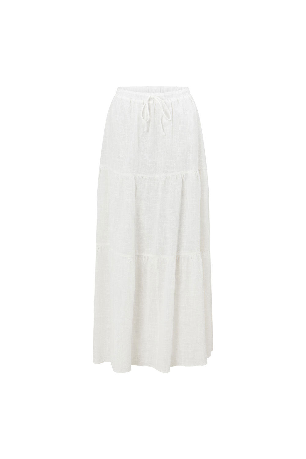 Exclusive Sabo-Designed Off-White Raw Cotton High-Waisted Elasticated Drawstring Nixie Midi Skirt