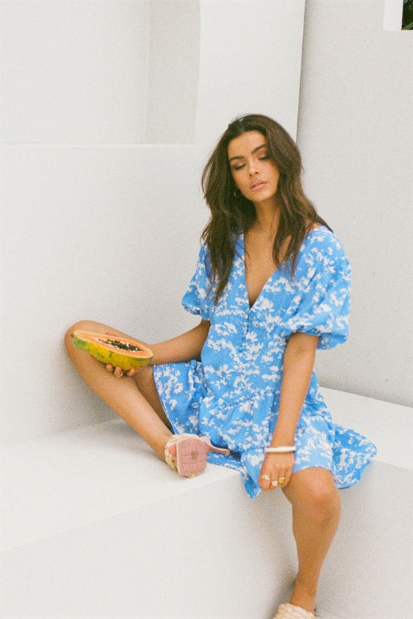 Stylish Floral Blue Tarelle Dress for Fashion - Forward Individuals