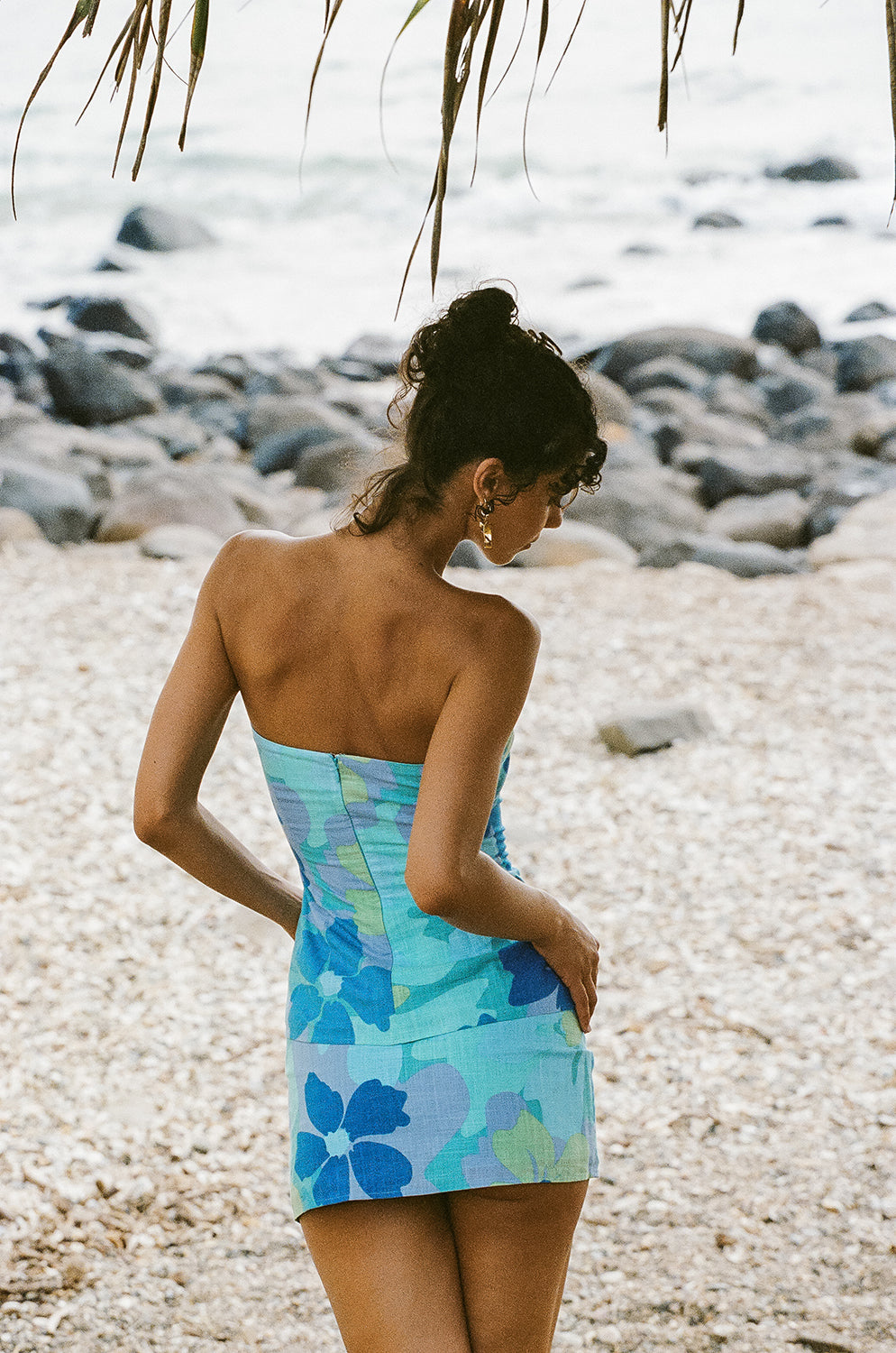 Exclusive Lyric Strapless Cotton Slub Top with Bold River Floral Print