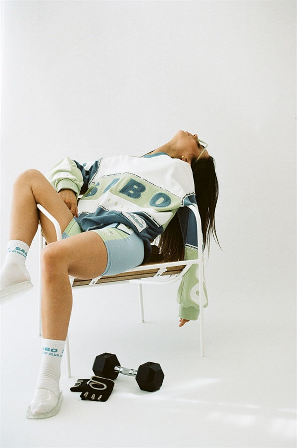 Vintage-Inspired Oversized Imani Sweater in White, Dusty Blue and Green