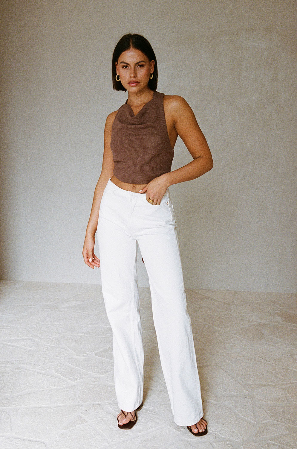 Chocolate Hued 90's Inspired Janika Women's Halter Top