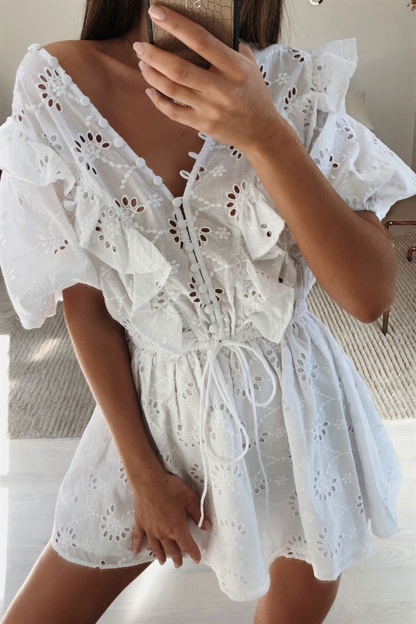Exquisitely Designed Eve Women's Dress Crafted from Natural Cotton Broderie Anglaise