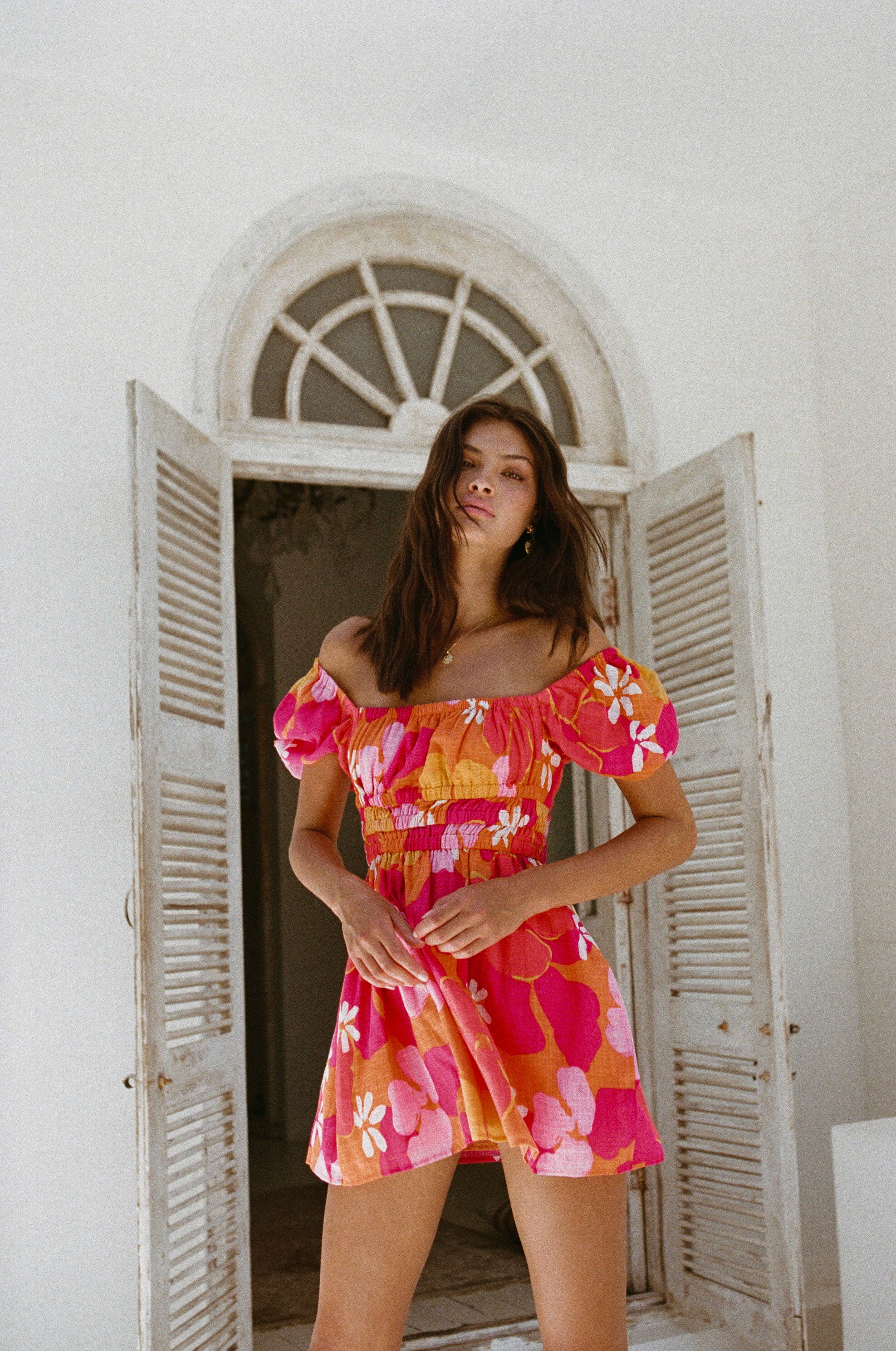Amiyah Women's Babydoll Vacation Dress with Remi Sunset Print