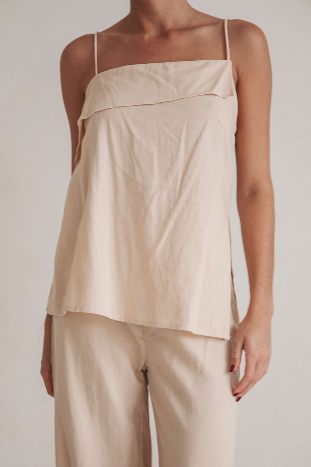 High - Quality Sandy Beige Linen Cotton Blend Erica Top